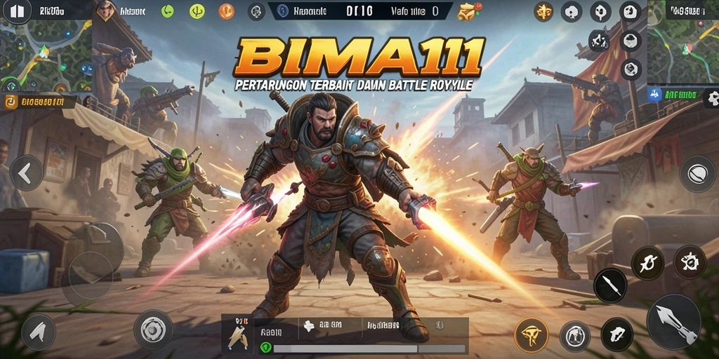 Tampilan gameplay BIMA11 yang mendebarkan di medan perang Battle Royale.