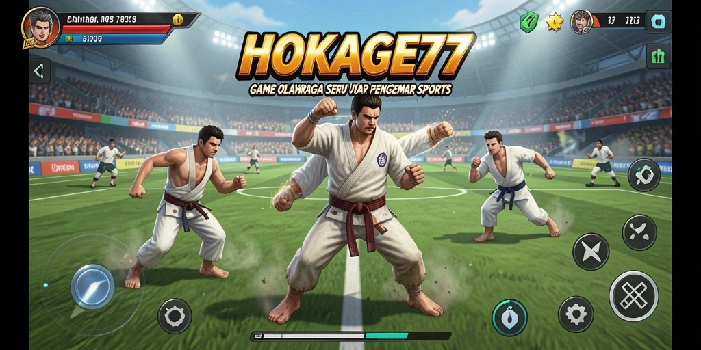 Screenshot utama HOKAGE77 menampilkan aksi seru di lapangan olahraga.