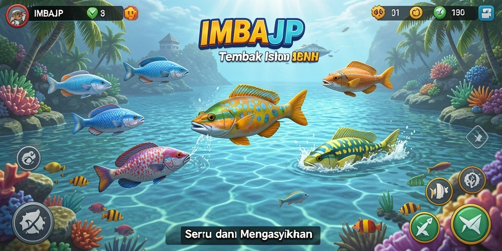 Screenshot menunjukkan aksi menembak ikan di dalam game IMBAJP.
