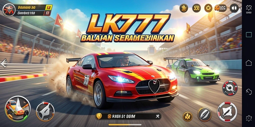 Tangkapan layar gameplay LK777 menunjukkan aksi balapan yang intens.