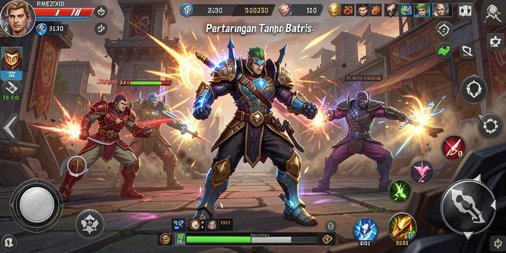 Screenshot menampilkan pertarungan sengit di REZIXO dengan karakter yang dinamis.