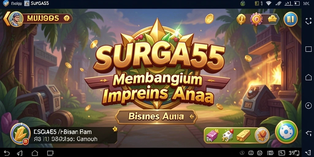 Tampilan interaktif SURGA55 yang menggambarkan dunia bisnis yang dinamis.