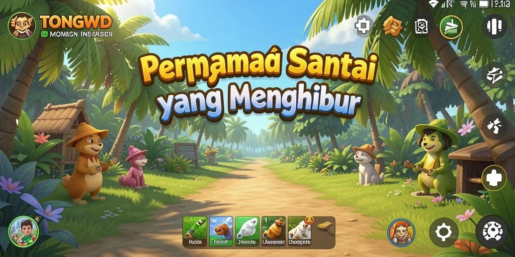 Tampilan gameplay santai TONGWD yang menghibur dan penuh warna.